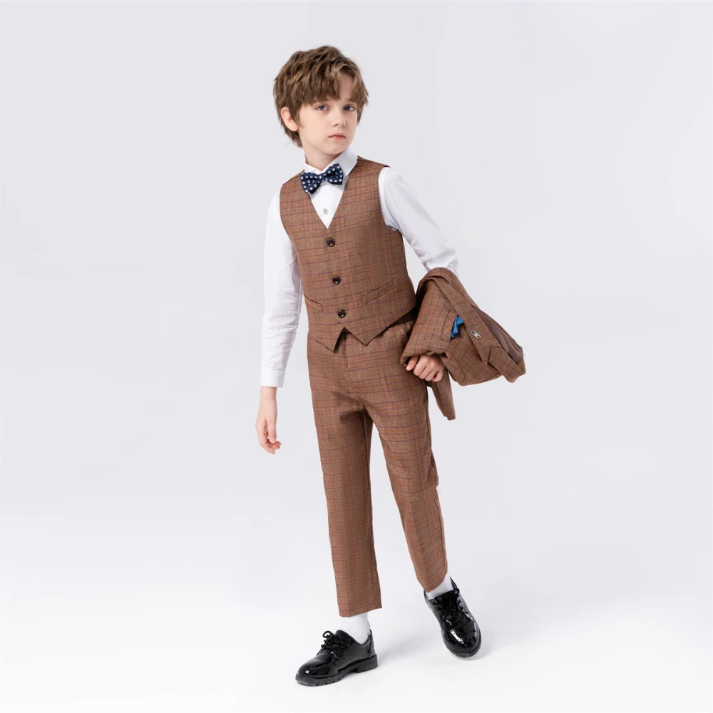 Casual Handsome Kids Suit Set Catwalk Photography Costumes Classic Boys Suits 5 Pieces For  Wedding Party School Performance