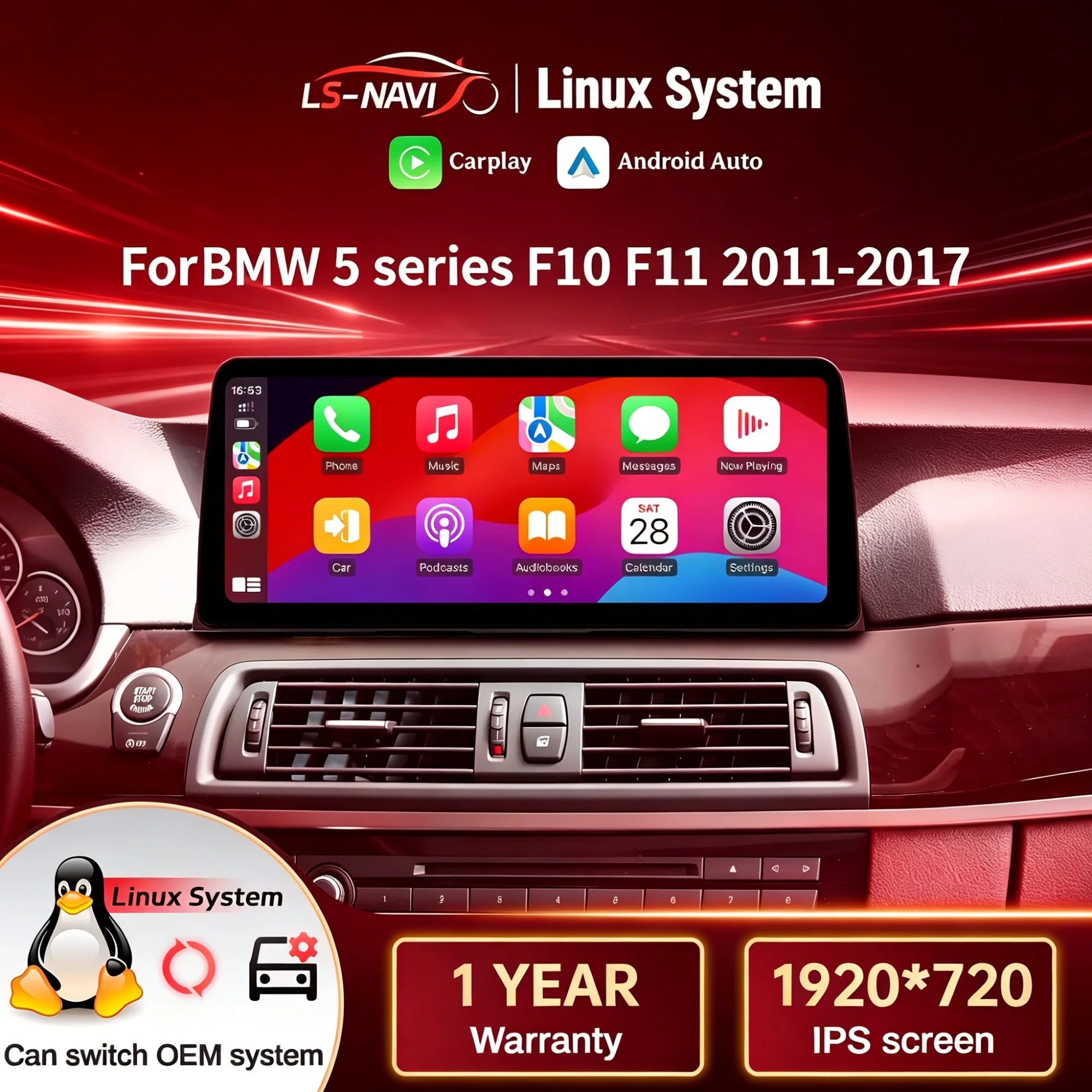 Linux Multimedia Touch Screen For BMW 5 series F10 F11 2011-2017 Car Radio Wireless Bluetooth Carplay Navigation Stereo System