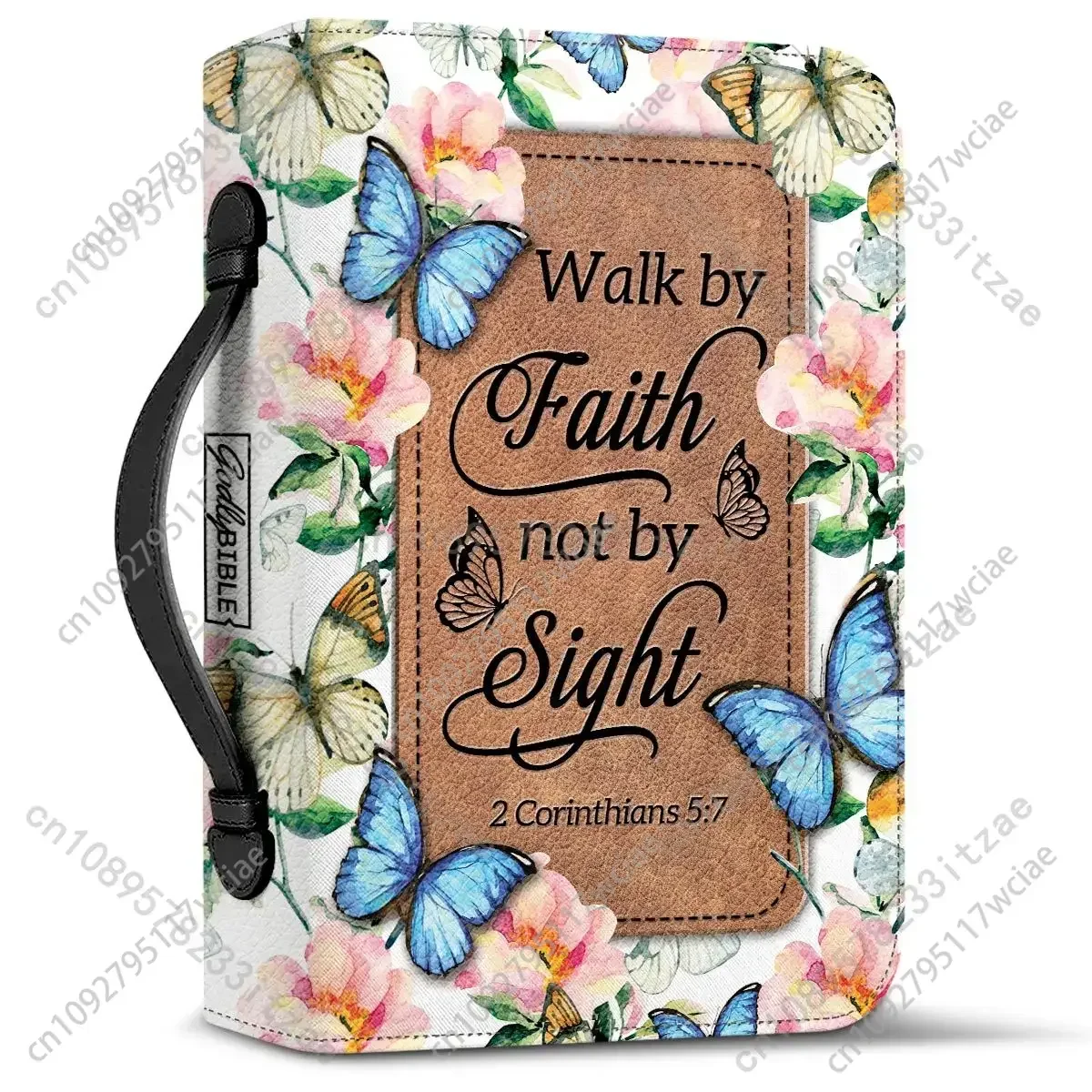 Tas Alkitab dengan Pegangan, Cetakan Ayat Alkitab, Kulit PU, untuk Wanita, Perlindungan Buku Suci, Berjalan dengan Iman Bukan dengan Pandangan