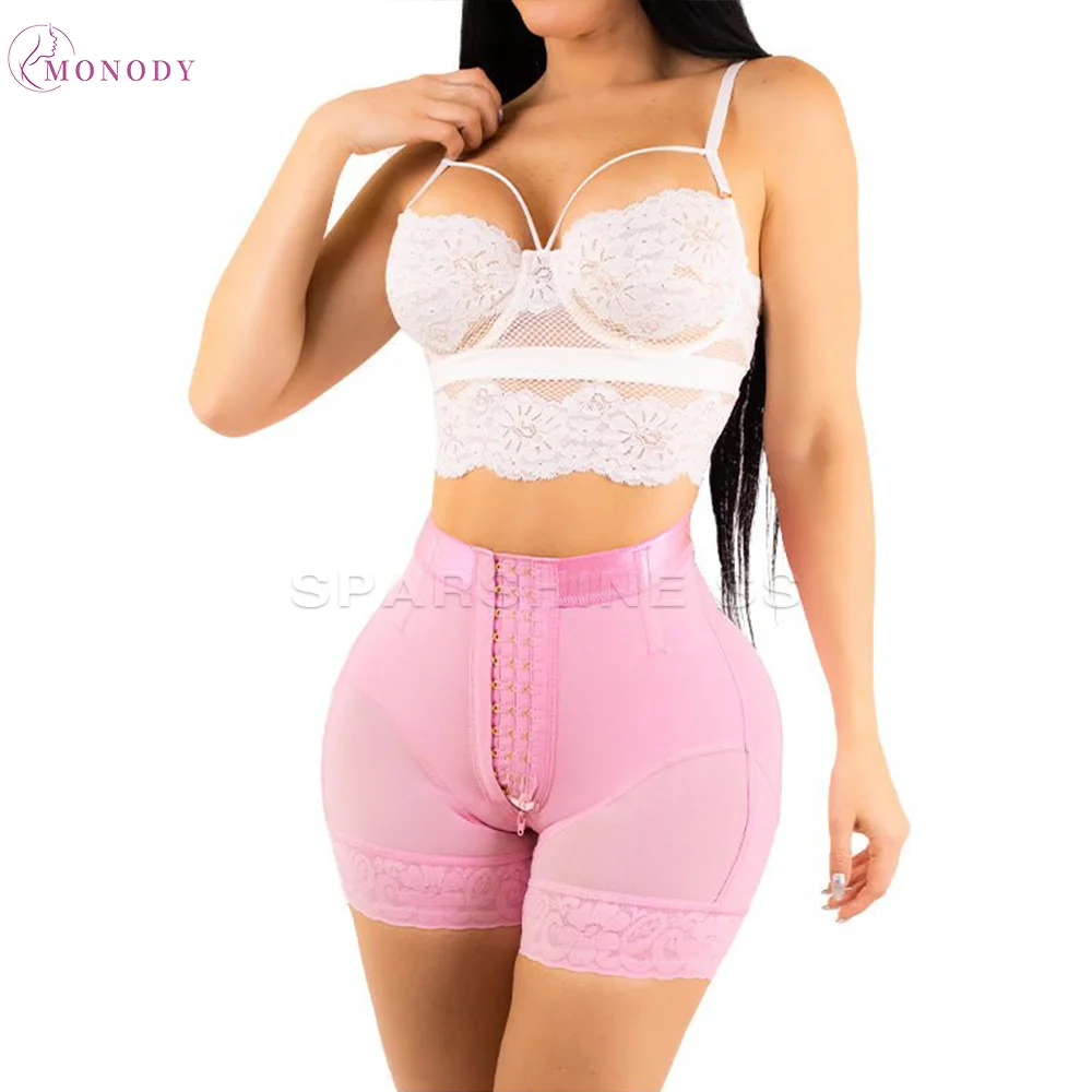 

Fajas розовые шорты с высокой талией и крючками спереди, трусики с контролем живота, песочные часы Bbl, утягивающее нижнее белье