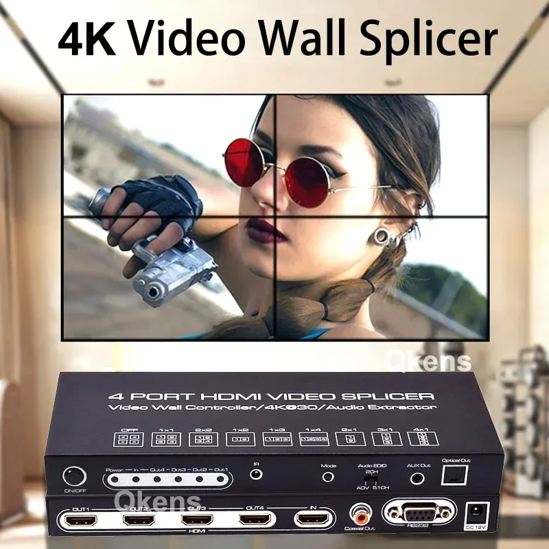 4K 2x2 Video Wall Controller Multi Screen Video Wall Processor 2 3 4 TV Splicing Box 4 Port HDMI Video Splicer Audio Extractor