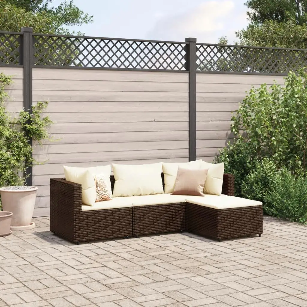 4-Piece Brown Poly Rattan Patio Lounge Set with Cushions - Outdoor Furniture Collection