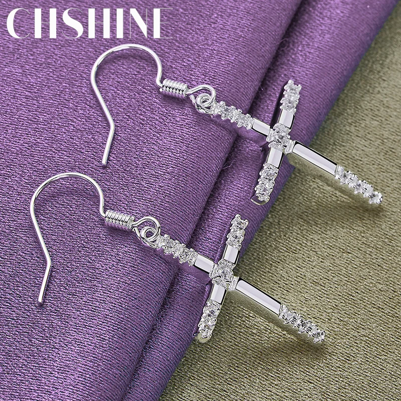 CHSHINE 925 Sterling Silver Cross Drop Earrings For Women Wedding Engagement Fashion Charm Jewelry
