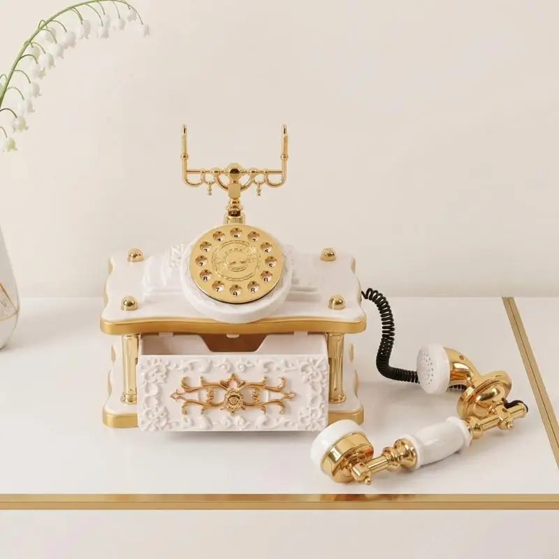 Caja música para teléfono con diales Retro, joyero decorativo para teléfono con cajón, J0MC