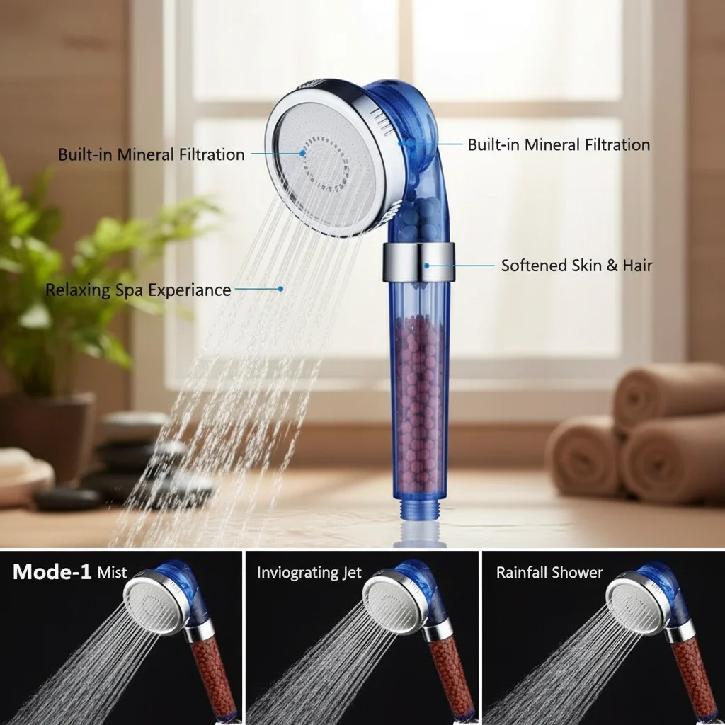 

Ручная насадка для душа, водосберегающий фильтр с отрицательными ионами высокого давления для использования в ванной комнате