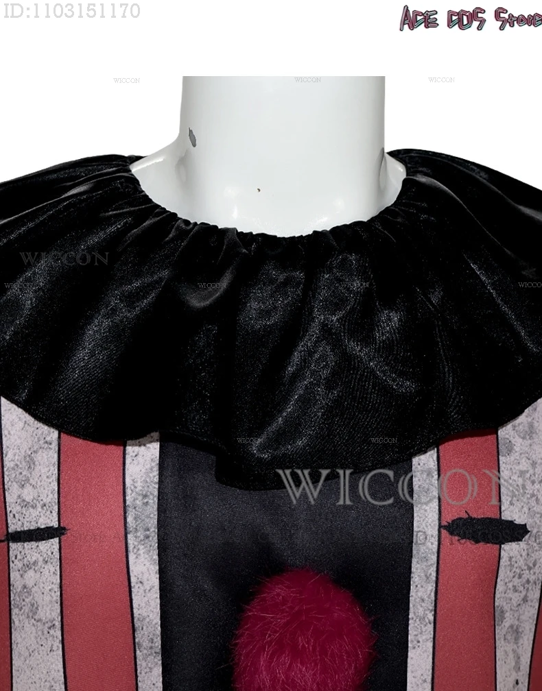 Costume de Cosplay de Clown Effrayant d'Halloween avec Perruque Rouge, Tenue de Mascarnaval pour Femme