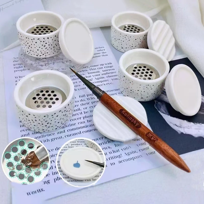 

Ceramic Powder Liquid Wash Pen Nail Cup Liquid Color Dots Cup Nail Tools With Cover Stainless Steel Mesh