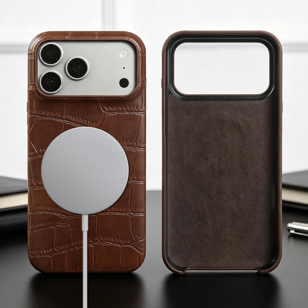 For Magsafe Crocodile Leather Phone Case For iphone 18 17 Pro Max 18Pro Max 16 15 16Pro 17Pro Magnetic Cases Business Back Cover
