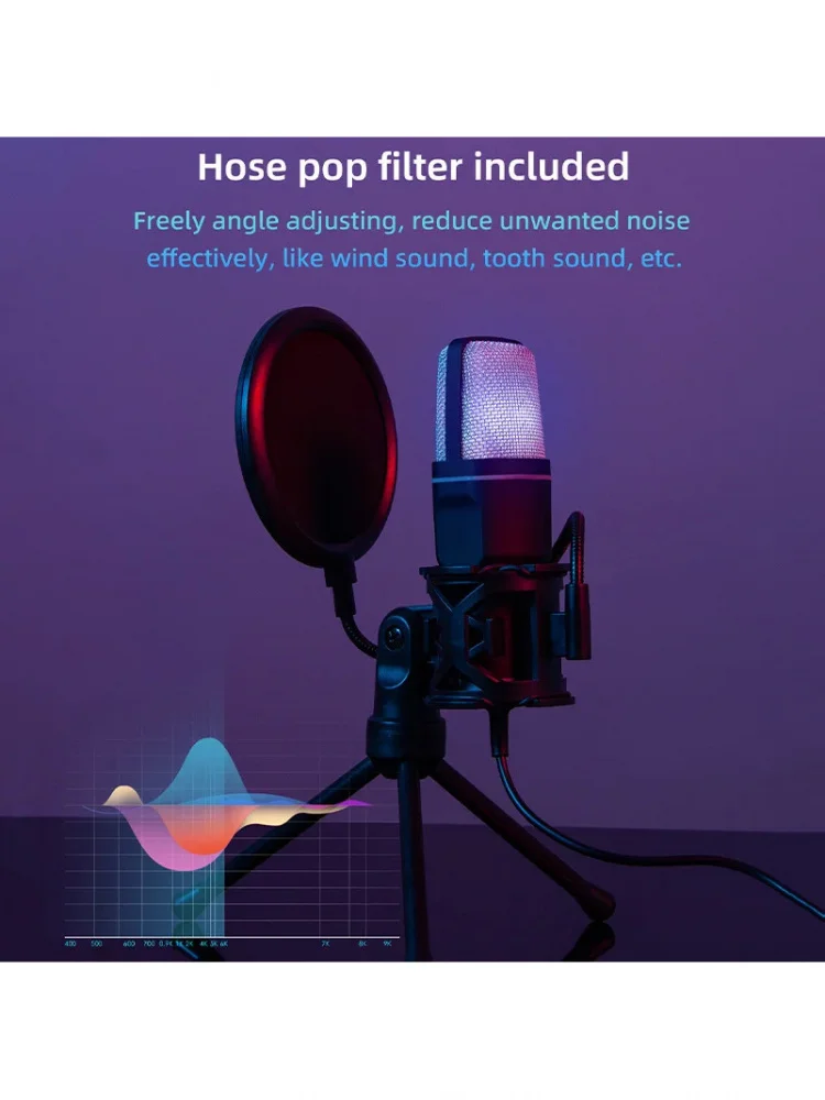 KaiAqua Microphone USB RGB Microfone Condensador réduction de bruit filaire Micro de jeu pour podcast Enregistrement Studio Streaming Ordinateur portable Ordinateur de bureau 3
