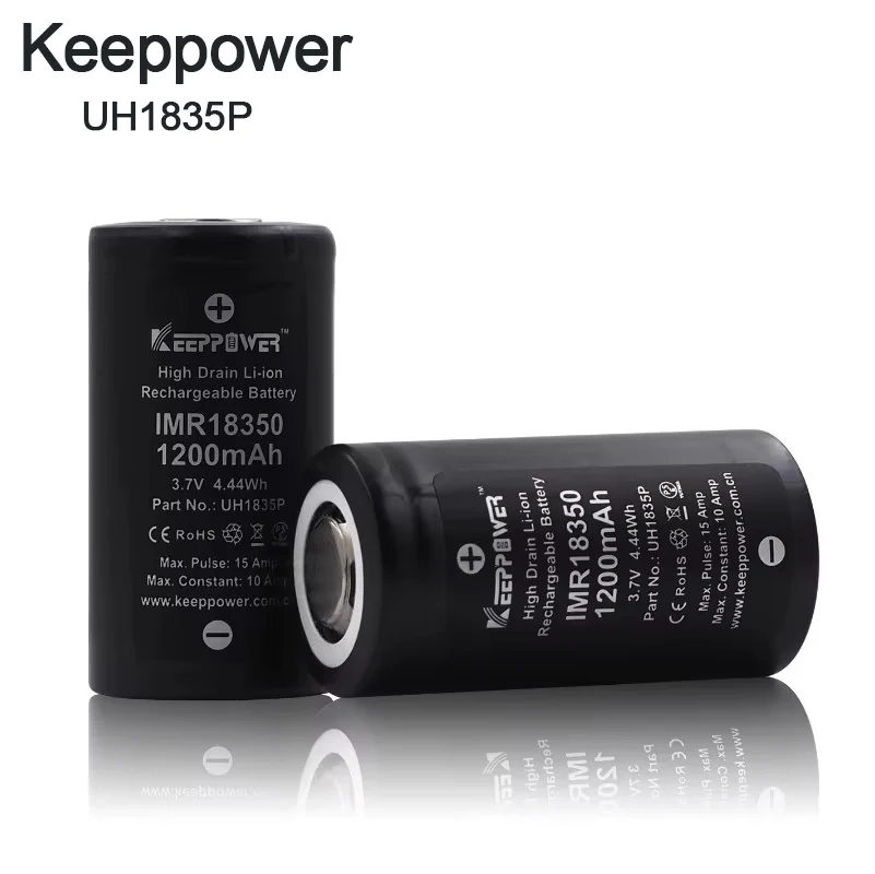 

Keeppower UH1835P 18350 1200mAh IMR Li-ion Battery 10A Discharge, Rechargeable 3.7V for Flashlights/RC Batteries Cell