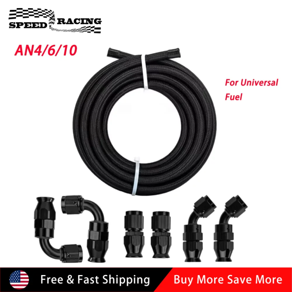 دائم AN4 AN6 AN10 10FT الألومنيوم النايلون مضفر PTFE خط الوقود مع 6 قطعة تركيبات خرطوم عدة للسيارات الأسود TF-1054