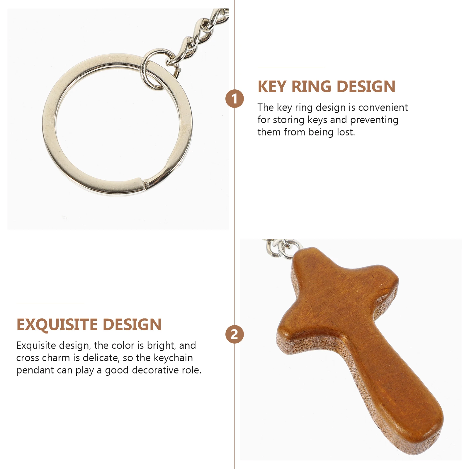 

6PCS Wood Cross Keychains Light Brown Wooden Cross Charm Key Ring Pendant for Bag Purse Backpack Keys Decor Religious Style Gift
