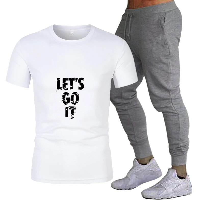 

Summer men's pure cotton short sleeved pants T-shirt, 2-piece set, comfortable, casual, fitness, sports,