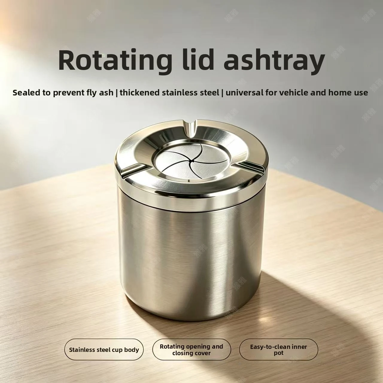 Car Ashtray with Rotating Sealed Lid, Stainless Steel Odor Resistant Funnel Ash Cup, Universal Cup Holder Ashtray for Car Home