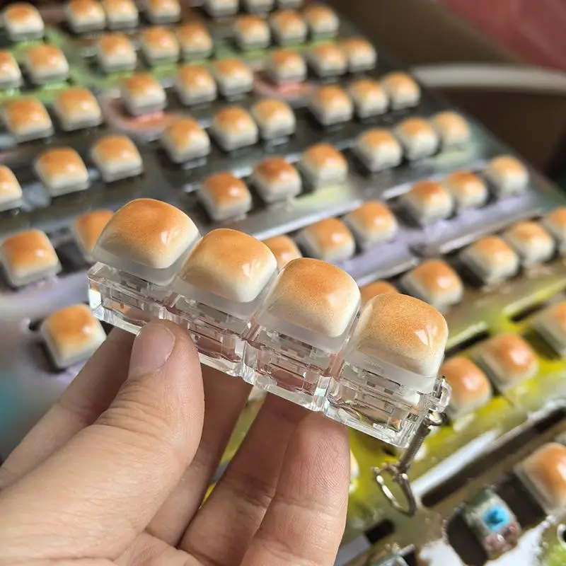 Bread Keycap Stress Relief Clicker Keychain Mechanical Keyboard Button Decompress Fingertip Keyring