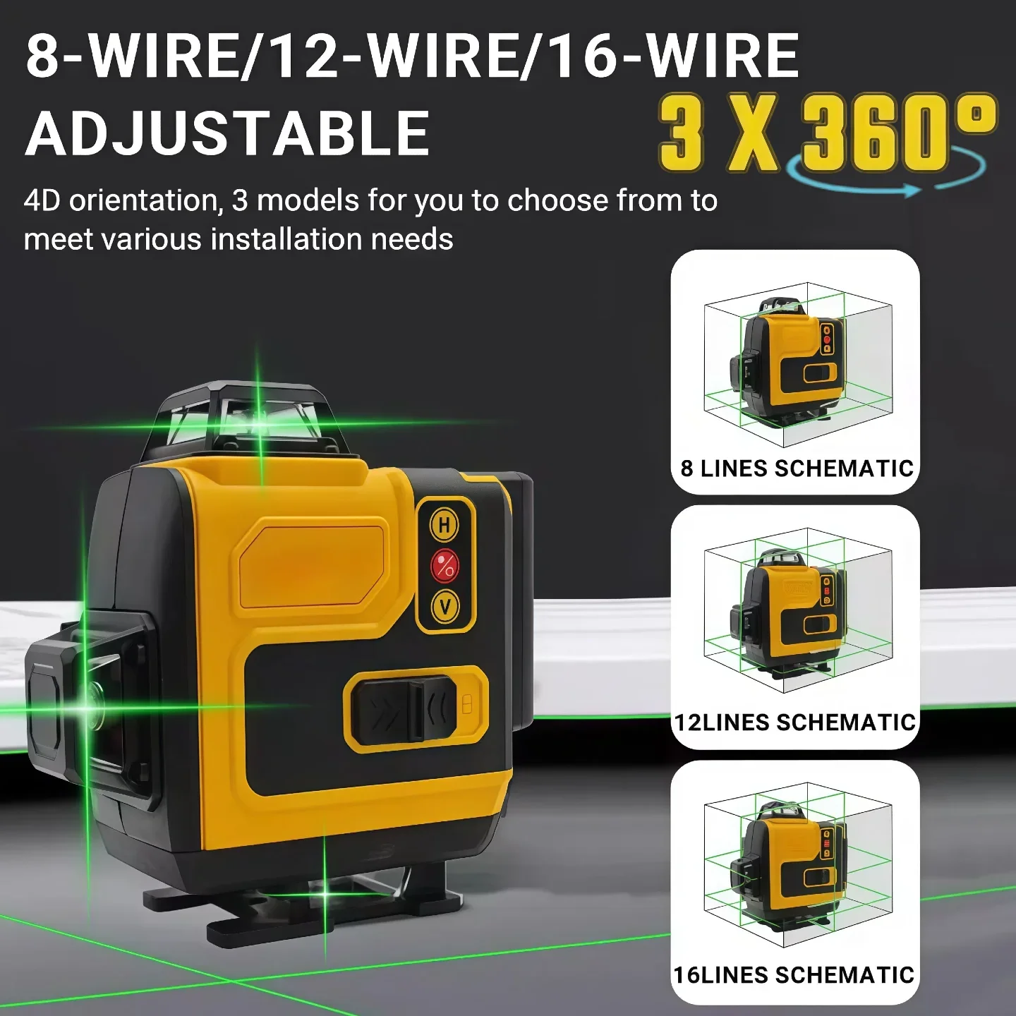 

16 Lines 12V Rechargeable Professional Meter Laser Level 3 Sides*360 Degree For DEWALT battery
