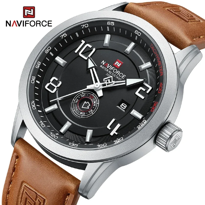 NAVIFORCE NF9229 Trend Casual Military Sports Water Resistant Leather Strap Men\'s Clock Quartz Calendar Watches