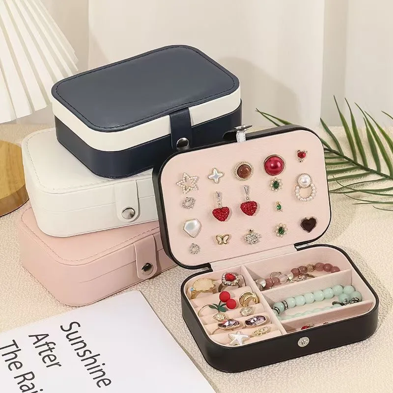 High-grade PU Leather Jewelry Box for Travel Portable Necklace Earrings Ring Storage Display Case Zipper Jewelry Organizer Box