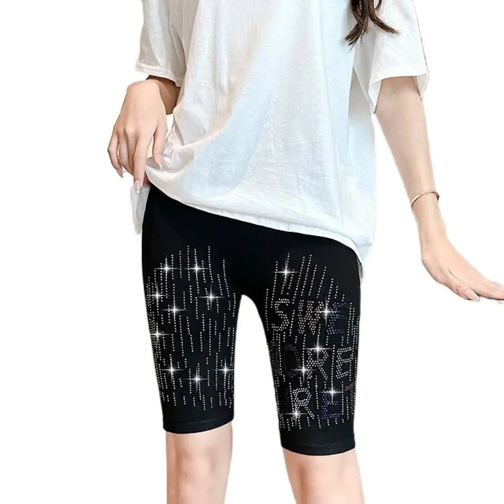 

Fashion Zircon Letter Hip Lift Yoga Shorts Elastic Tights High Waist Leggings Trousers Seamless Women Rhinestone Leggings Girl