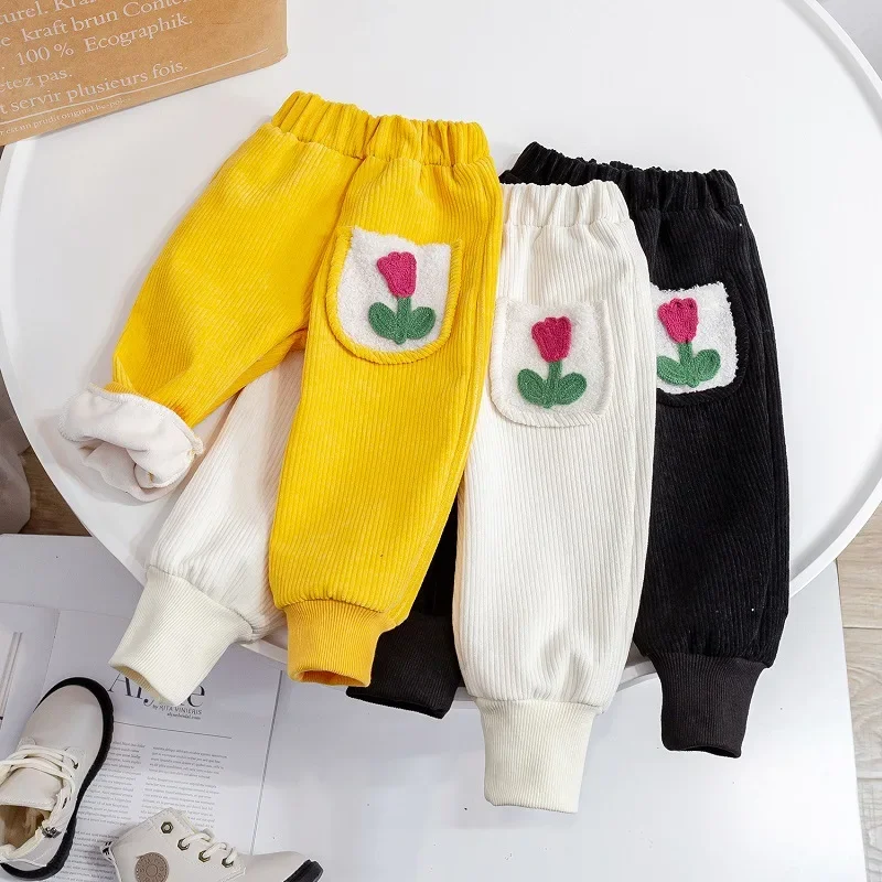 

Winter Girls Pants Thicken Warm Trouser for Kids Plus Velvet Children Casual Sweatpants Loose Baby Cargo Pants Baby Clothes