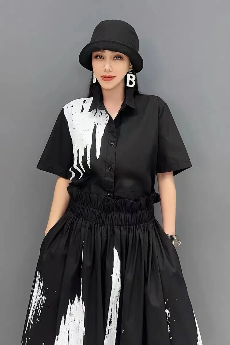 Künstlerisch bedrucktes Sommer-Swe irt- und langer Rock, zweiteiliges Damen-Faion-Set mit Tagl-Design für Sli-Damen