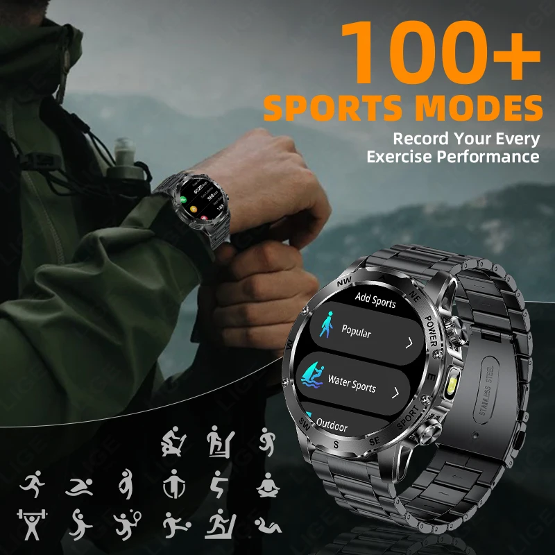 LIGE Neue Outdoor 800mAh Sport Smart Uhr Für Männer Herzfrequenz Blut Sauerstoff Monitor männer Uhren Bluetooth Anruf smartwatches Männer