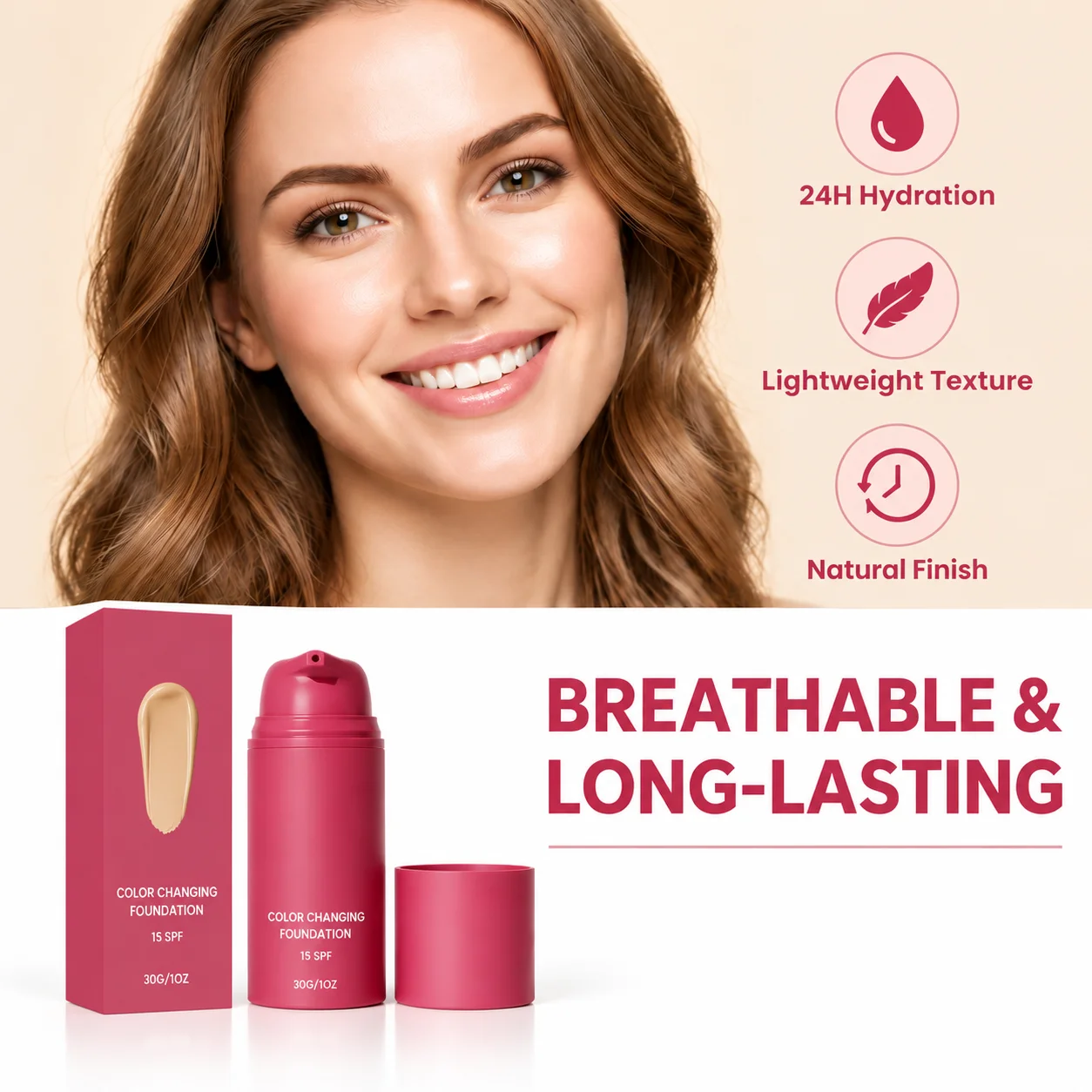 Color Changing Foundation Adaptive Skin Tone Lasting Lightweight Deep Hydrating Moisturizing Natural Finish Liquid Makeup Pre