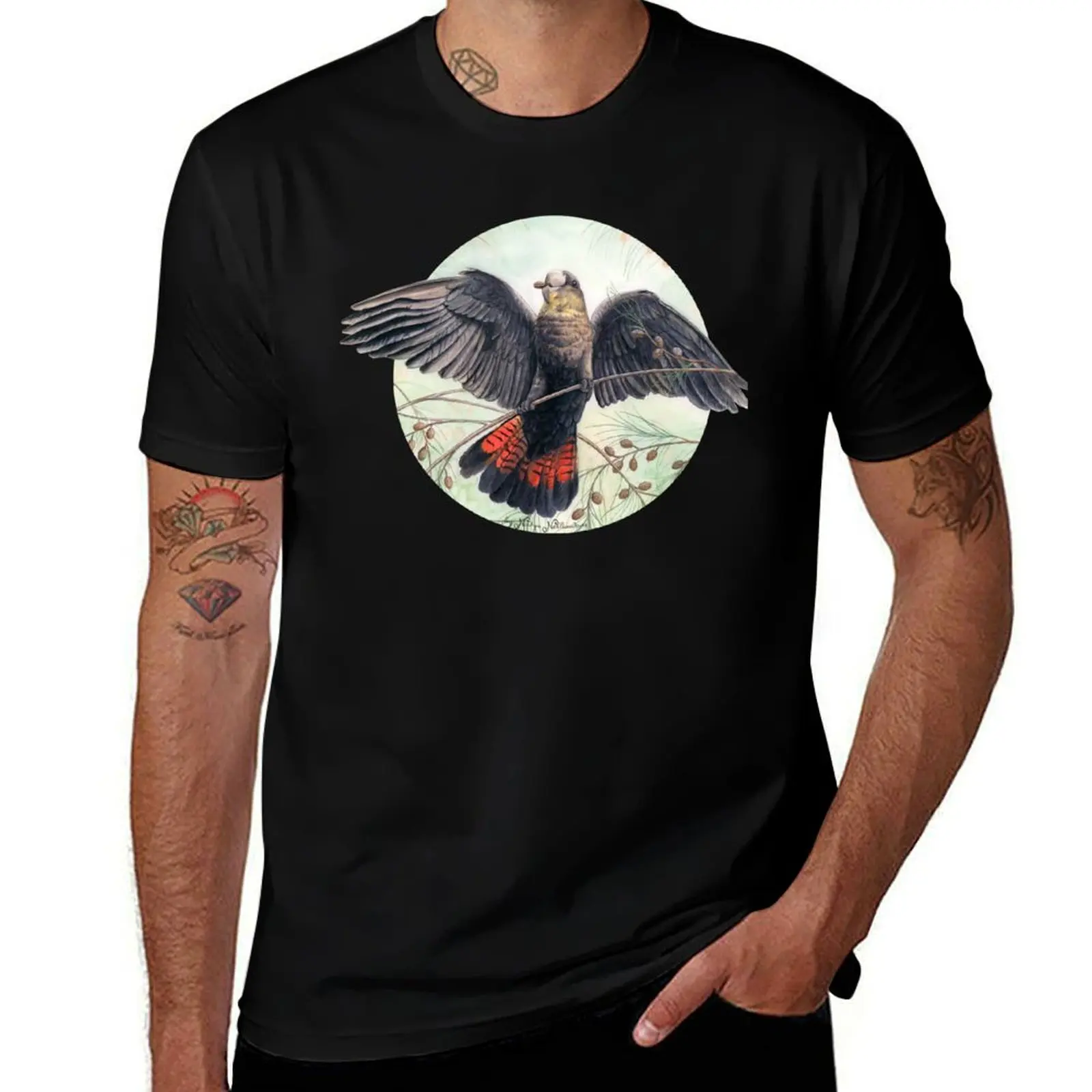

Glossy Black Cockatoo art by Nadya Neklioudova T-Shirt anime tshirt man t shirt heavy cotton T-Shirt