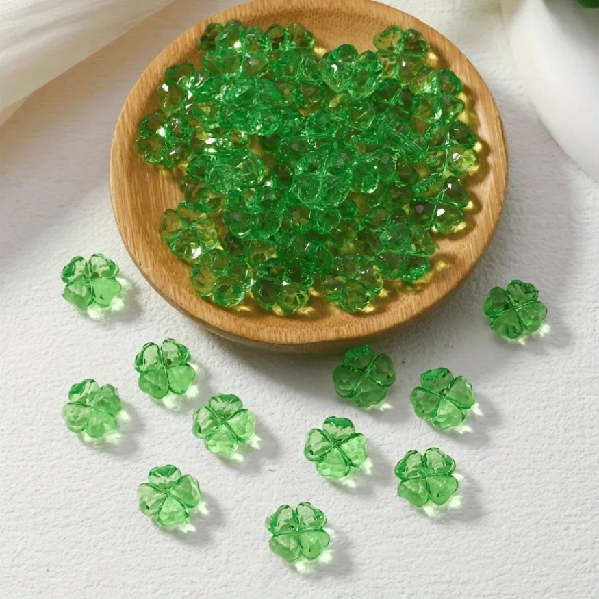 

20Pcs3D AcrylicGreenClover Beads Lucky Four-leaf Clover Beads DIYJewelry Making Accessories for NecklaceEarrings & Flower Crafts