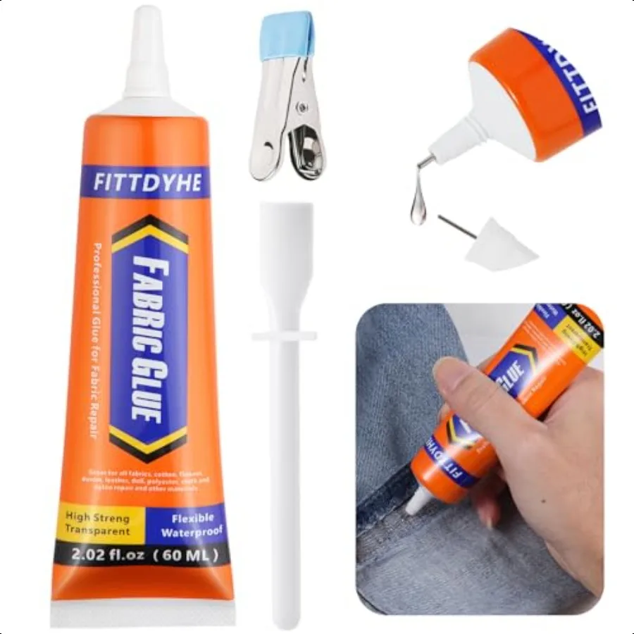 

Fabric Glue Permanent 60 ML Washable Clear Clothing Glue er Fabric Adhesive for Rhinestones Patches Clothes Denim Leather Polye