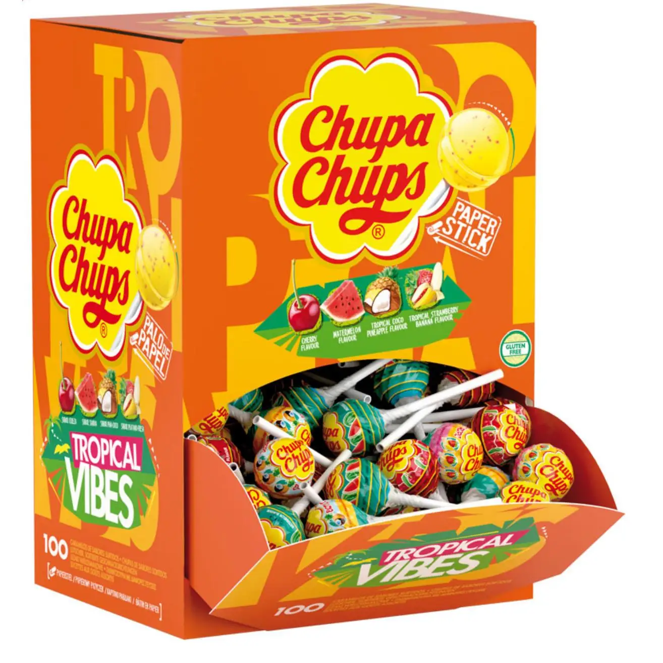 Chupa Chups Kangaroo-strawberry Lovers box, Tropical Vibes, Mini Rainbow-contain 90/100 units-Kangaroo-shaped open box