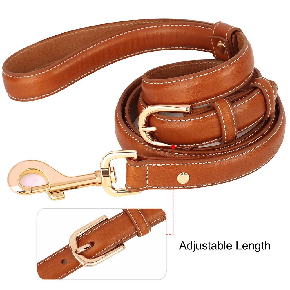 Adjustable Genuine Leather Dog Leash Soft Pet Training Leash Rope for Pitbull German Shepherd Small Medium Large Dogs