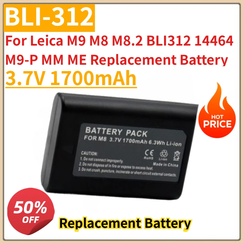 

High Quality NEW BLI-312 Camera Battery 3.7V 1700mAh for Leica M9 M8 M8.2 BLI312 14464 M9-P MM ME Replacement Battery