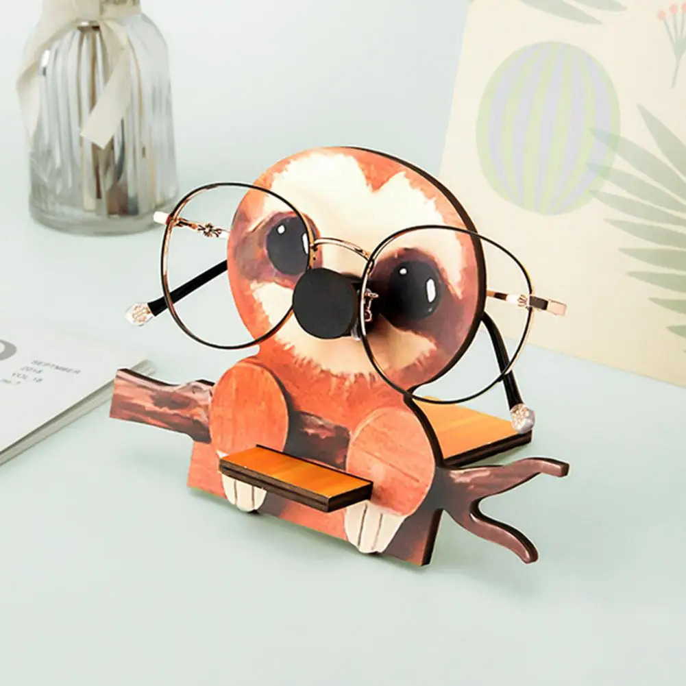 Desktop Glasses Rack Wooden Glasses Holder Handmade Wooden Glasses Holder Carved Fox Cat Sloth Penguin Phone Eyeglass Sunglasses