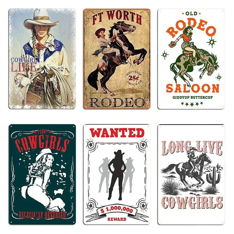 Sexy Reverse Vintage Cowgirl Long Live Cowgirls Vintage Fort Worth Rodeo Program Metal Wall Cave Living Room Tin Sign Poster