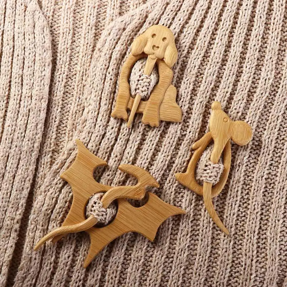 Girl Gifts Niche Design Lovely Bear Flower Bird Dog Animal Fashion Jewelry Wooden Brooch Women Brooch Clothing Accessory image 3