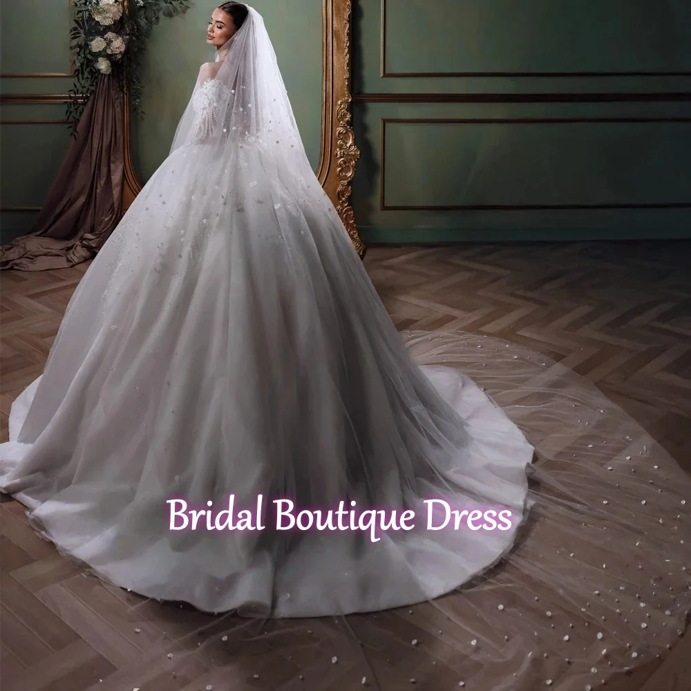 Vestido de novia personalizado con apliques exquisitos, vestido de novia de manga larga, bordado de cuentas de lujo, cuello redondo, princesa nupcial, 2026