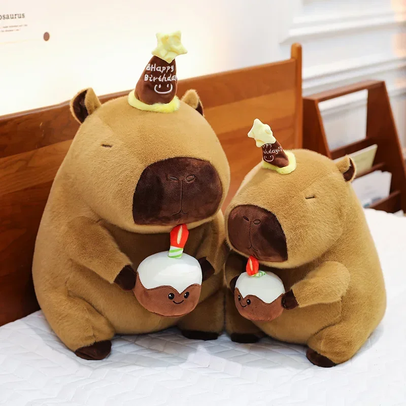 

65cm Kawaii Cake Hat Capybara Plush Simulation Capibara Anime Fluffty Toy Cute Doll Stuffed Animals Soft Doll Christmas Gift