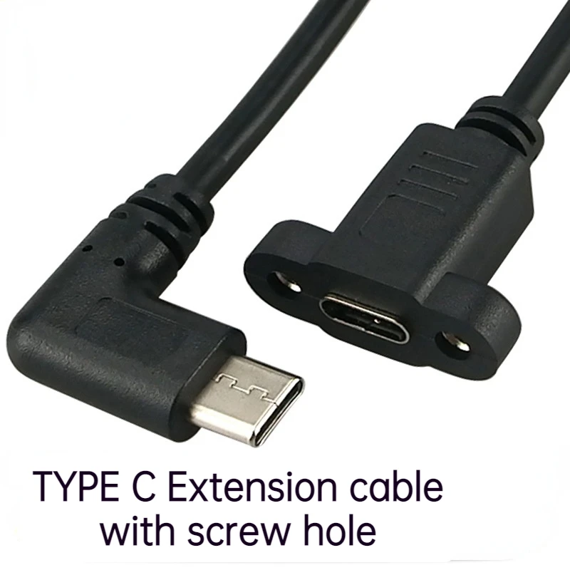 USB2.0 Type C Charging Extension Cable , 90 degree Type C Male to Female Data Cable with Panel Mounting Screw Hole