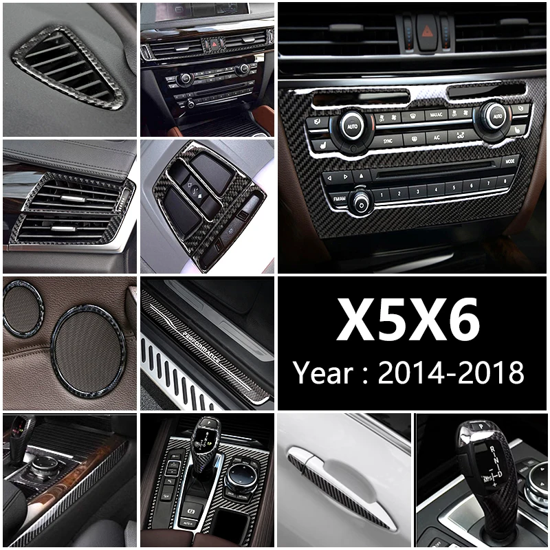 Image of Zubehör Für BMW X5 X6 F15 F16 Carbon Faser Auto Innen Schalthebel Klimaanlage CD Panel Tür Armlehne Abdeckung Trim Aufkleber