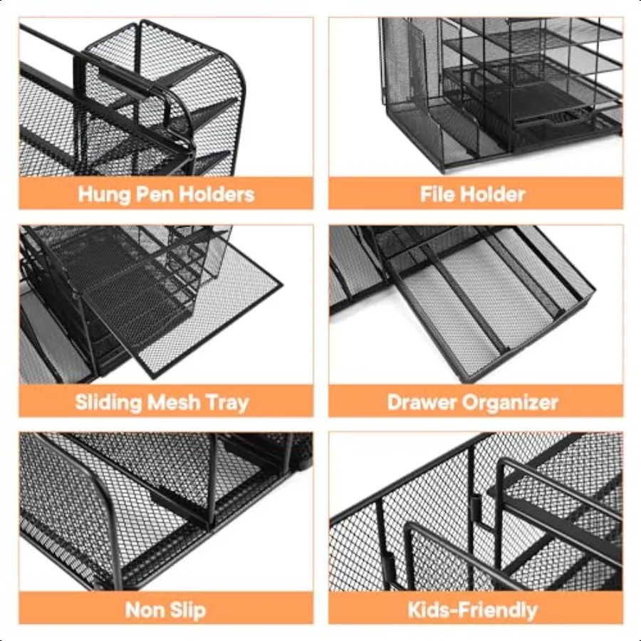 Настольный органайзер с держателем для файлов, 5-уровневый лоток для бумажных писем, органайзер с выдвижным ящиком, подвесной держатель для ручек, сетчатый настольный органайзер и Sto