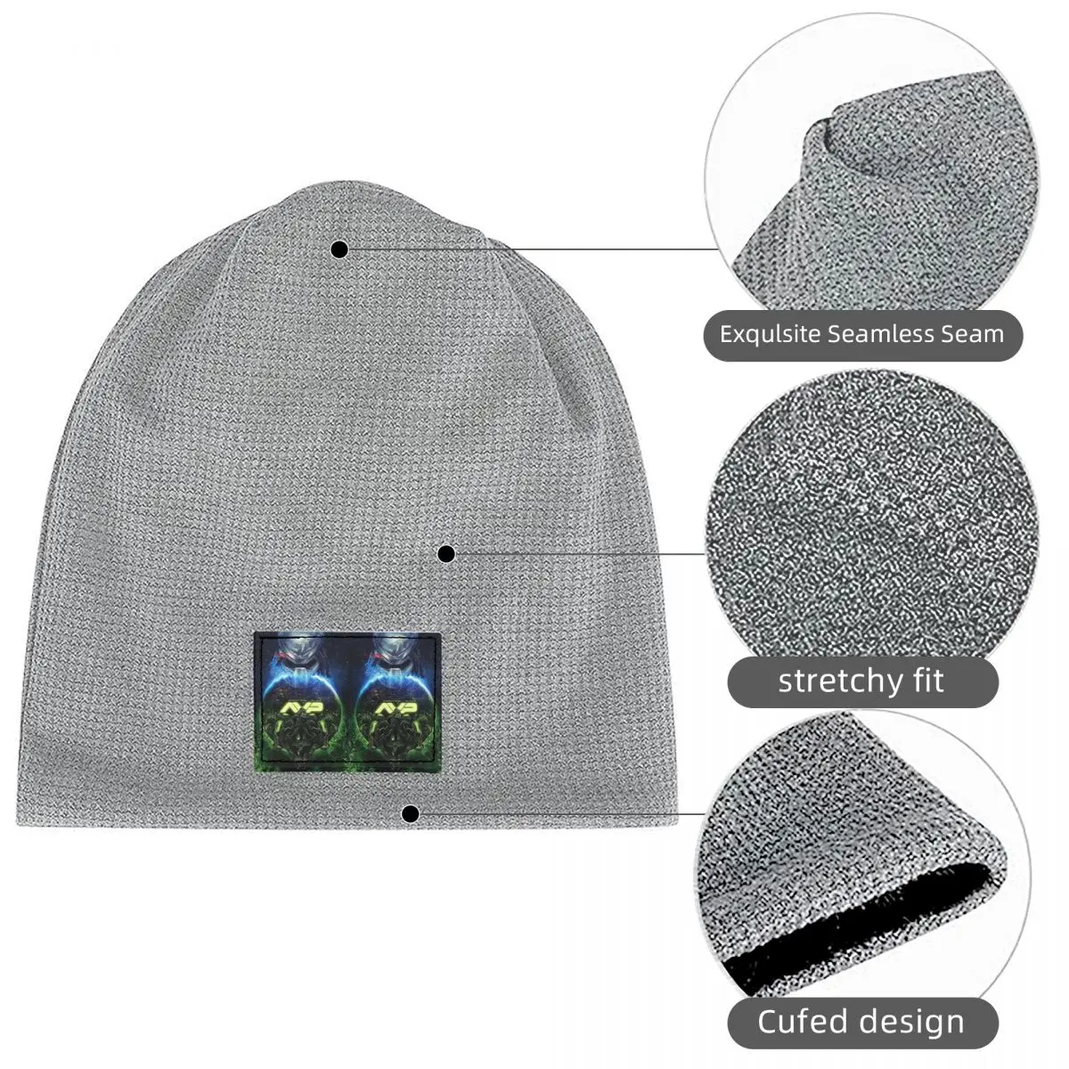Alien Vs Predator Horror Science Fiction Comics Waffle Fleece Lined Beanie with PU Leather Patch Unisex Warm Winter Soft Cap