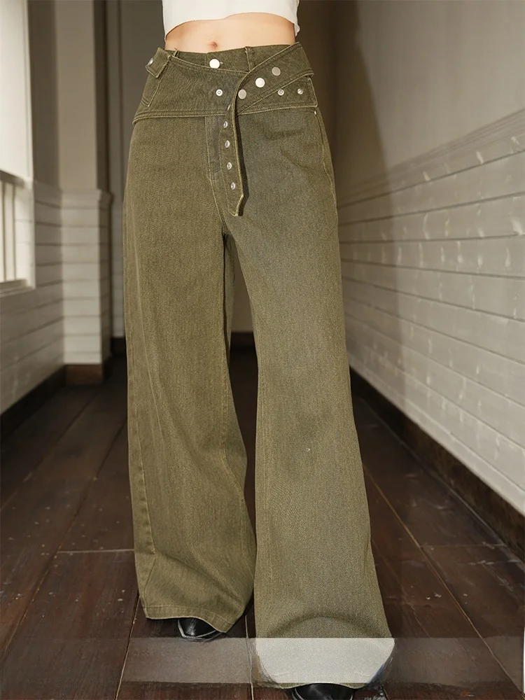 

High Waist Loose Straight Leg Casual Jeans Women's Vintage American Design Workwear Long Pants Floor-Length Trousers