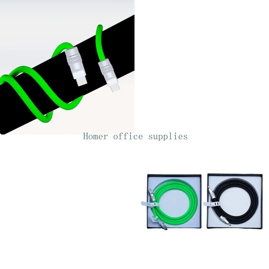 K43B USB C to USB C Silicone Charging and Data Cable 2 Meter with Extra Length for Desk Bedside Office and Travel Bags