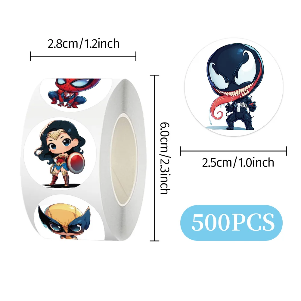 

500pcs/Roll Cartoon Marvel Hero Q Edition DIY Stickers Anime Seal Label Decorative Kids Party Candy Stickers Rolls Toys Gifts