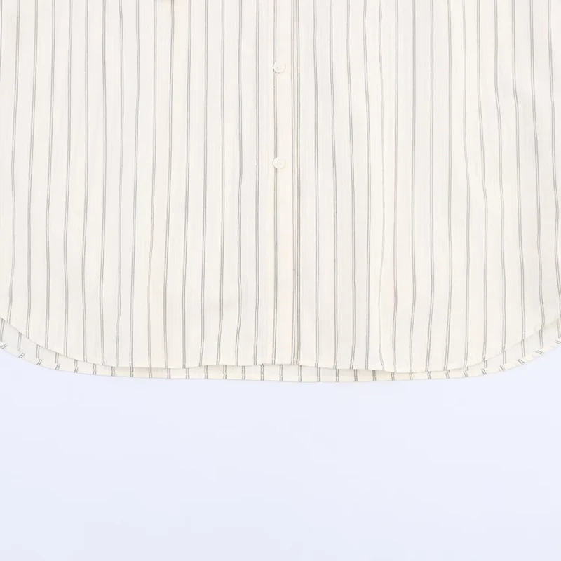 보이프렌드 스타일 긴팔 스트라이프 셔츠 여성 한국식 턴다운 칼라 루즈 블라우스 여성 싱글 브레스티드 타이 디자인 셔츠