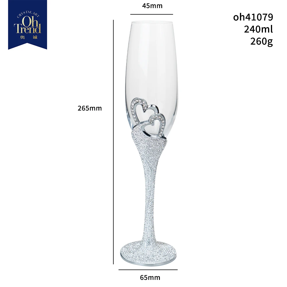 Latest luxury crystal diamond fancy wedding flute customized champagne glass