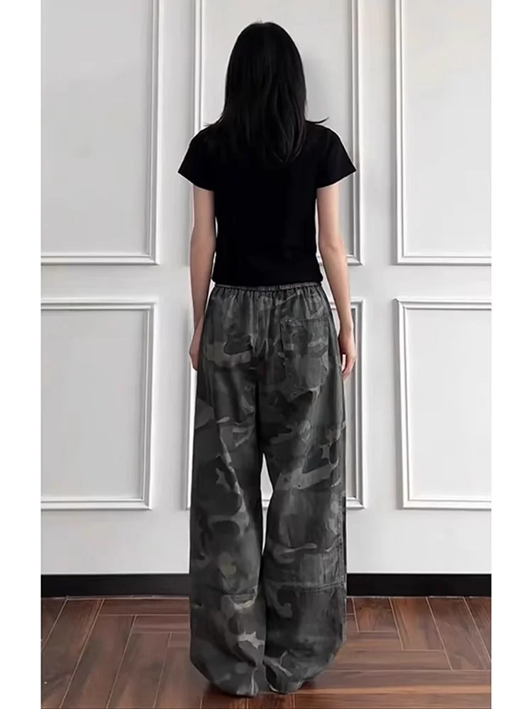 아메리칸 레트로 카모플라주 워크 트라우저 남녀 여름 퀵 드라이 나이프 엣지 팬츠 플리츠 클린핏 스트레이트 레그 솔져 팬츠