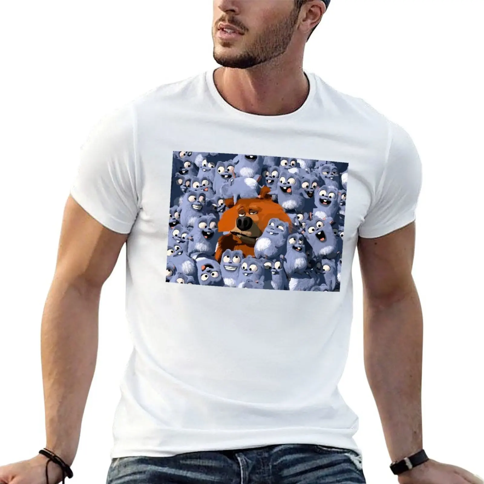 

happy Grizzy and Lemmings cartoon T-Shirt t shirts for man graphic vintage man t shirts high quality luxury brand T-Shirt