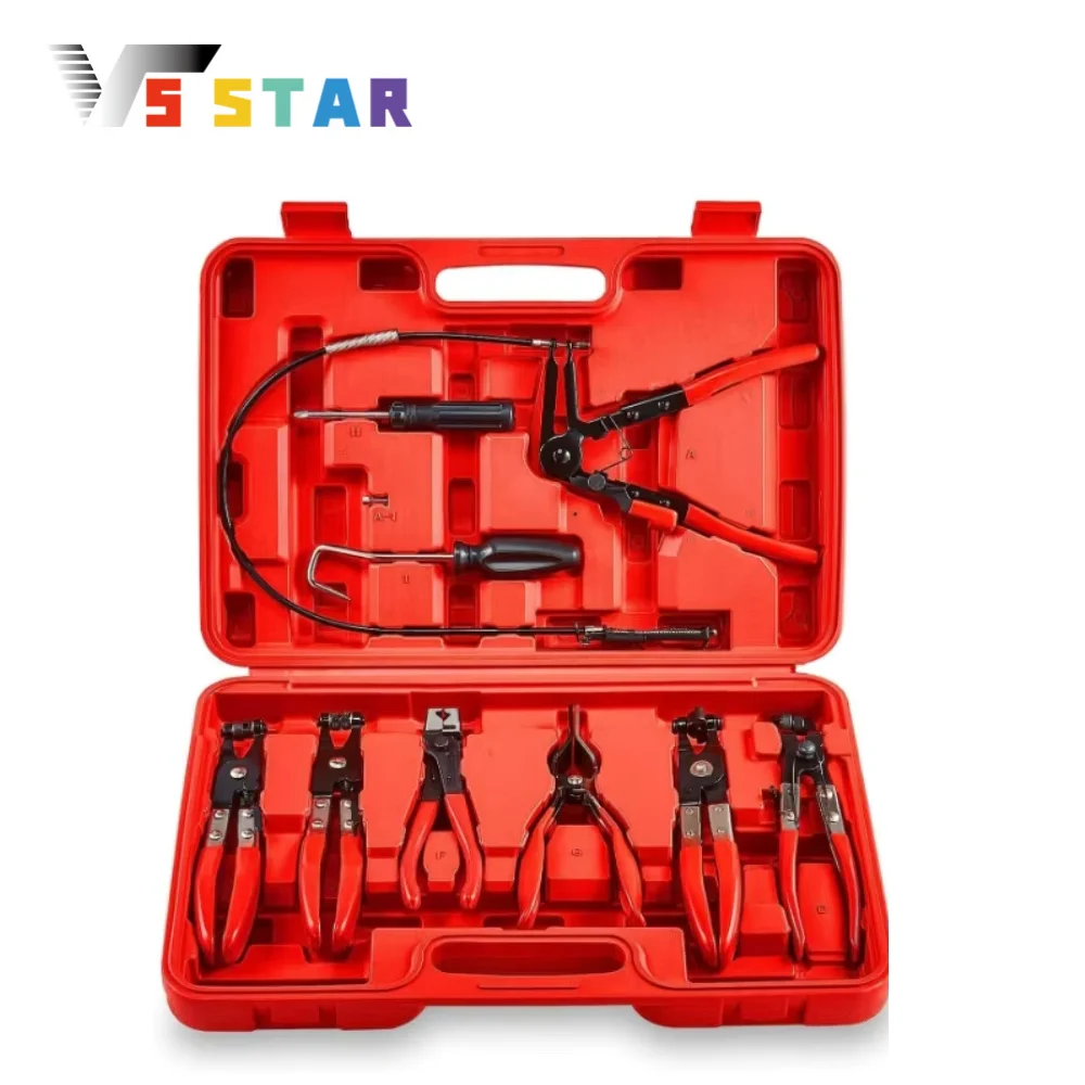 

High Quality Alloy Steel Flexible Automotive Hose Clamp Clip Plier Tool Set Swivel Jaw Flat Angled Band Red XLB-1101